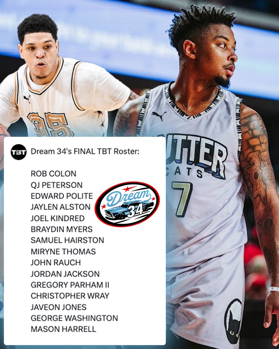 thetournament's tweet photo. Dream 34’s FINAL TBT Roster and Round 1 Matchup:

TBT Tickets to see @Dream34_TBT in Cincinnati: https://t.co/qFJbGhryeF https://t.co/XocJPEgLs8