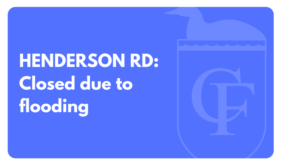 Emergency Road Closure: 100 meters East of 3375 Henderson Road will be closed to both lanes of traffic due to flooding.
Crews are currently on scene. Residents are asked to avoid the area, detour routes will be posted.
Closed until further notice.
