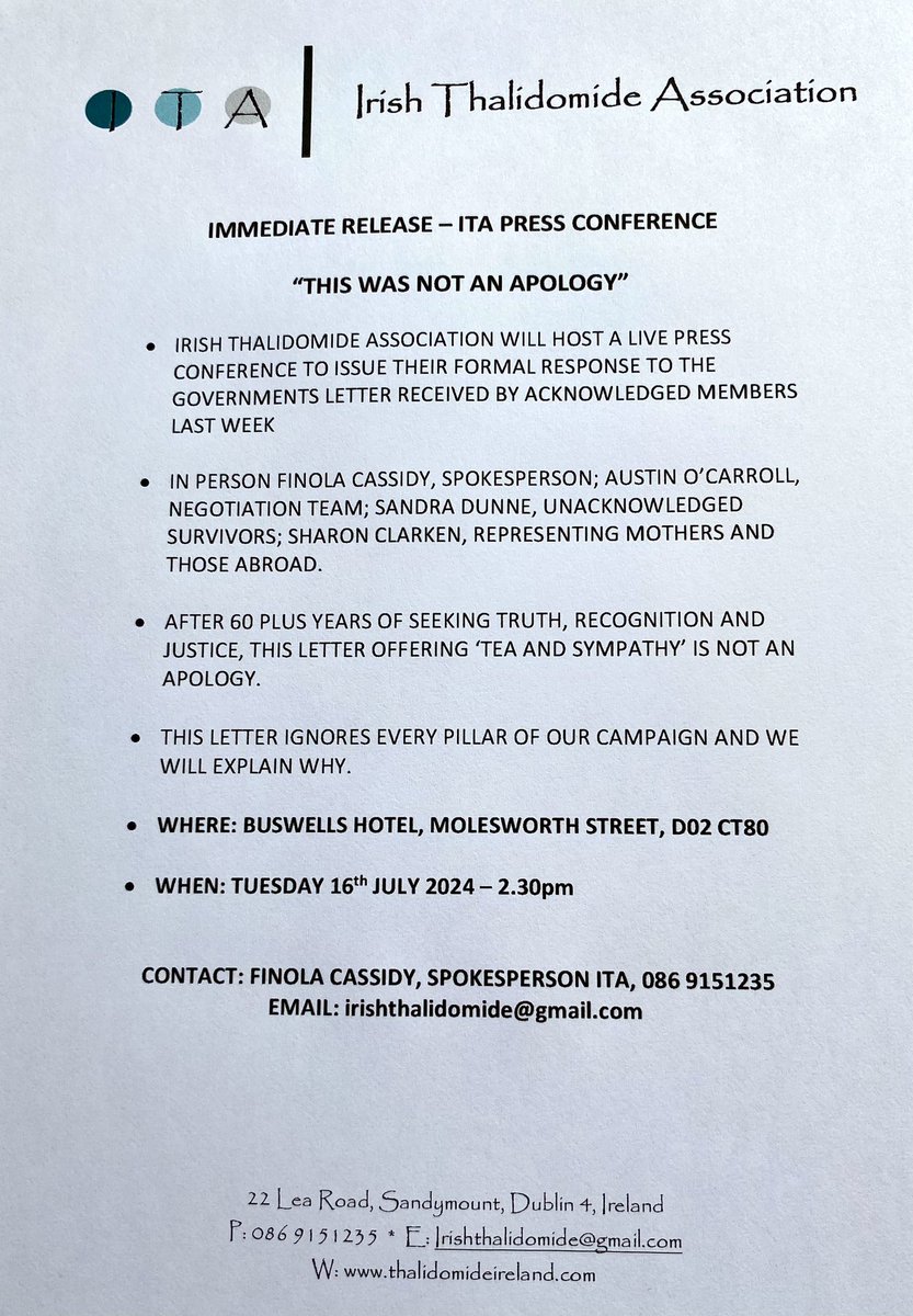 ITA WILL HOLD A PRESS CONFERENCE TOMORROW TUESDAY AT BUSWELLS HOTEL TO RESPOND TO ‘THAT’ LETTER. Please share