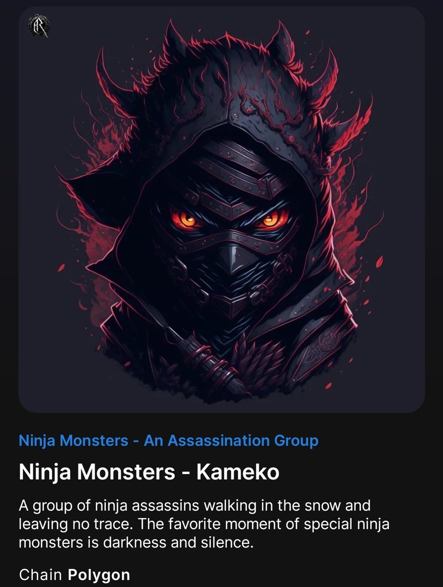 NinjaMonsters's tweet photo. Ninja Monsters-An Assassination Group

You are invited to this world, which is a collection of PFPs and where you will be lost among thousands of 1/1 Ninjas.🥷👹

FLOOR PRICE : 0.005 #Polygon ☯️
OWNERS: 009 👹🥷🏻

👇 https://t.co/yzxPweKjtN