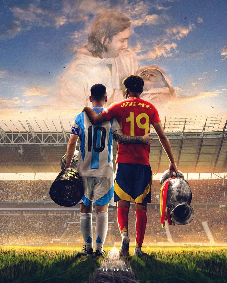 Sometimes the future is right before our eyes 

2007 and 2024.

The now 17 year Lamine Yamal is announcing himself as a soccer star to the world just as the GOAT is exiting.

This is probably Messi's last major trophy and definitely Yamal's first major trophy 

Coincidence?