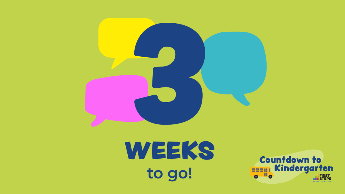 SCFirstSteps's tweet photo. Kindergarten is 3 weeks away. Let's talk! π¬ Before children can learn to read and write, they learn to communicate by speaking and listening. Develop these skills by talking! Keep the conversation with open-ended questions. Learn more at https://t.co/Yd5DvXkF6j. #CountdownSC https://t.co/8A4mAqhZhS
