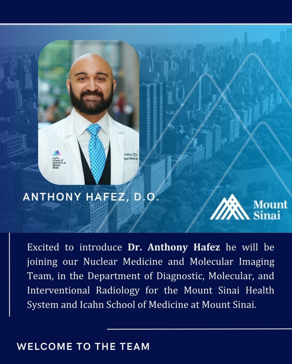 Mount Sinai Diag, Molecular, and Interv Radiology (@mountsinaidmir) on Twitter photo Join us in welcoming Dr. Anthony Hafez to the Diagnostic, Molecular, and Interventional Radiology team ! We're excited for the journey ahead. <a href="/MountSinaiNM/">Mount Sinai Nuclear Medicine</a> <a href="/RofskyMD/">Neil Rofsky, MD, MHA</a> Join us in welcoming Dr. Anthony Hafez to the Diagnostic, Molecular, and Interventional Radiology team ! We're excited for the journey ahead. <a href="/MountSinaiNM/">Mount Sinai Nuclear Medicine</a> <a href="/RofskyMD/">Neil Rofsky, MD, MHA</a>