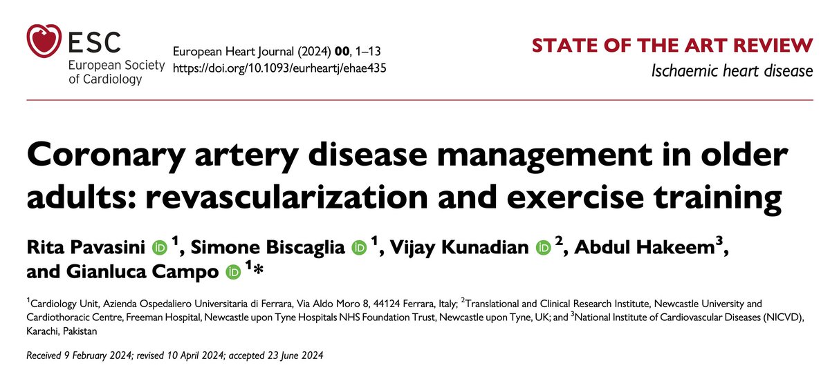 DrDamluji's tweet photo. Coronary artery disease management in older adults: revascularization and exercise training: @ESC_Journals 

🥸 This is a very nice SOA from @ehj_ed - excellent work 

😱 Complementary to our work and more to come from @AHAScience with @MichaelGNanna 

🥸 Summary 

👇👇👇 https://t.co/14zixrhZ1f