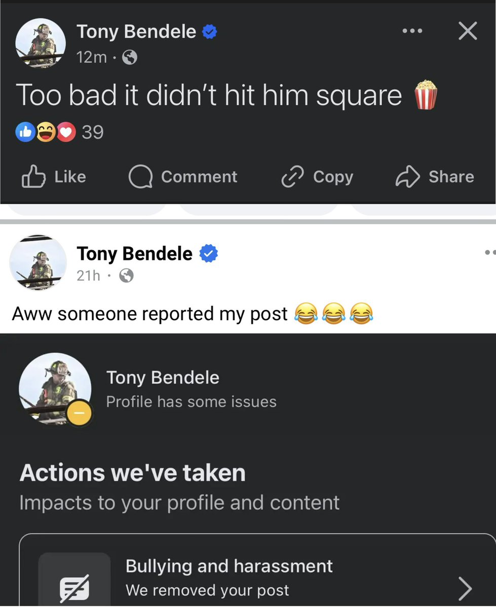 Riley_Gaines_'s tweet photo. The PA fire chief who posted this after Trump was shot &amp; another PA firefighter was killed has now resigned. 

This wouldn't have happened without @elonmusk purchasing X and @libsoftiktok exposing it👍🏼👍🏼👍🏼 https://t.co/OdGWBAnwlG