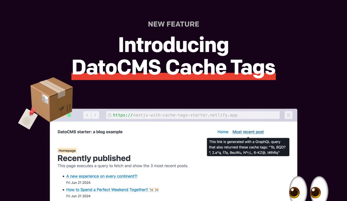 📣 Introducing DatoCMS Cache Tags!

This is a big one for all y'all dealing wtih costly time-based invalidations or complete rebuilds just to fix a typo 🫥

We’re making it a breeze to simplify your caching strategy.

Get started on datocms.com/blog/introduci…