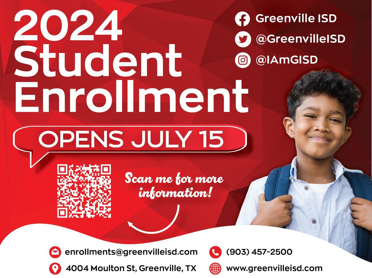 GISD_Bilingual's tweet photo. La inscripción está 𝗔𝗕𝗜𝗘𝗥𝗧𝗔 para nuevos y estudiantes que regresarán para el año escolar 2024-2025. https://t.co/rUHrO42YQf... Pregunta sobre la inscripción de estudiantes, envía un correo electrónico enrollments@greenvilleisd.com o contacta a la secretaria de su escuela. https://t.co/jgXd27bfjV
