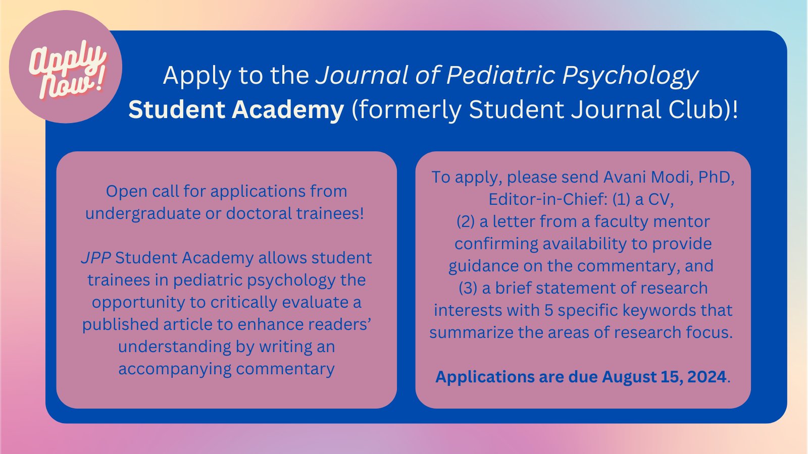 Journal of Pediatric Psychology on X: &ldquo;JPP Student Academy Open 