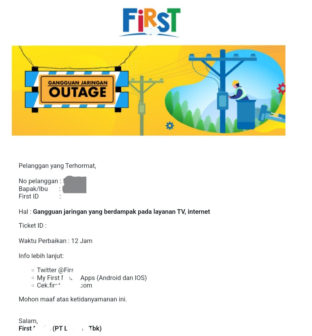 First oh First
kalo aja customer yg telat bayar, langsung suspend..
tp giliran dia yg error ber jam2.. admin tinggal jawab "mohon maaf" -- itupun biar keliatan peduli aja sama customer
Media oh Media