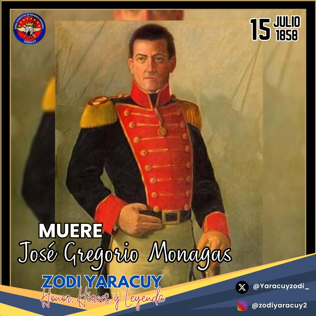 Hoy #15Jul José Gregorio Monagas, es recordado por ser clave en la abolición de la esclavitud, fue capturado en Barcelona durante la Revolución de Marzo y trasladado a diferentes cárceles, donde su salud se fue deteriorando, hasta que falleció en Maracaibo.