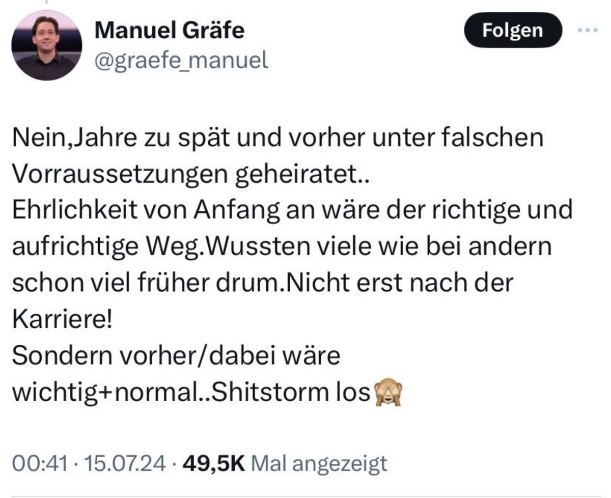 Manuel #Gräfe retweetet Andrew Tate und und schreibt solche Dinge über das Coming Out von Ralf Schumacher (siehe Bild).

Vielleicht sollte man aufhören, ihn so abzukulten. Er weiß offensichtlich nicht, mit seiner Reichweite umzugehen.