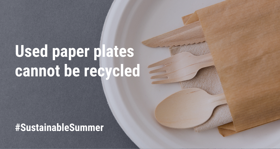 Don't forget, used paper plates can't be #recycled! Remember to separate them from your #recyclables before throwing them away. Find more top tips for a #SustainableSummer here: bit.ly/4dwJKQW
