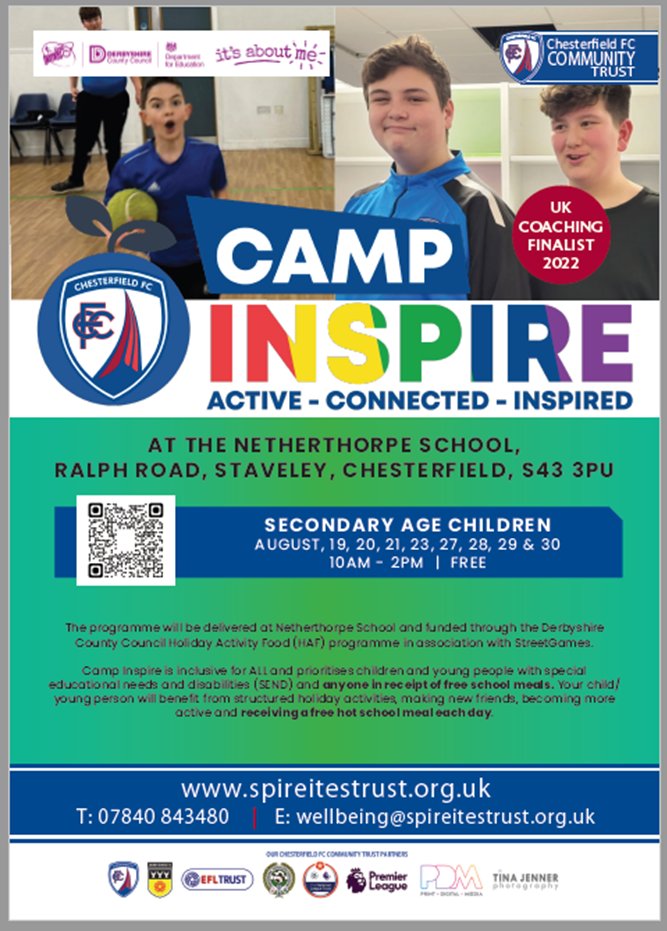 Invite to Camp Inspire Holiday Club at Netherthorpe School