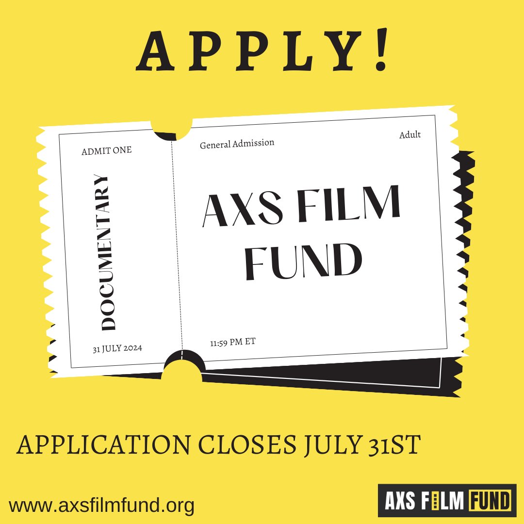 Final day to apply! AXS Film Fund is accepting applications from underrepresented nonfiction creators living with disabilities until 11:59 pm ET tonight! For more information: axsfilmfund.org
