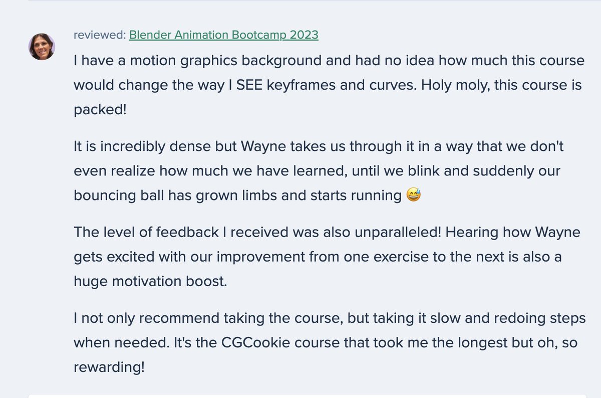 A lovely review to wake up to this Monday morning on the Animation Bootcamp from <a href="/moonstringanim/">Wayne Dixon ( @waynedixon@mastodon.art )</a> on <a href="/cgcookie/">CG COOKIE</a> 

#b3d ❤️🙏