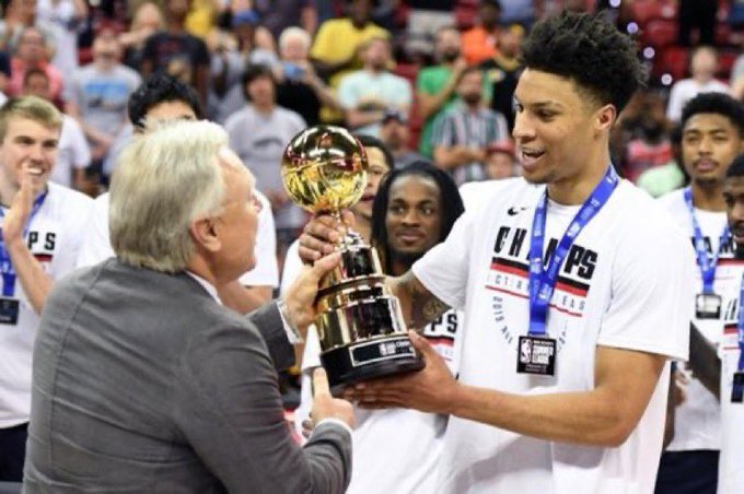 Grizzstory's tweet photo. On this day in 2019, the Grizzlies won the Las Vegas Summer League championship, and @brandonclarke23  was awarded the Summer League MVP and the Championship MVP. https://t.co/uSpgvQ0rl7