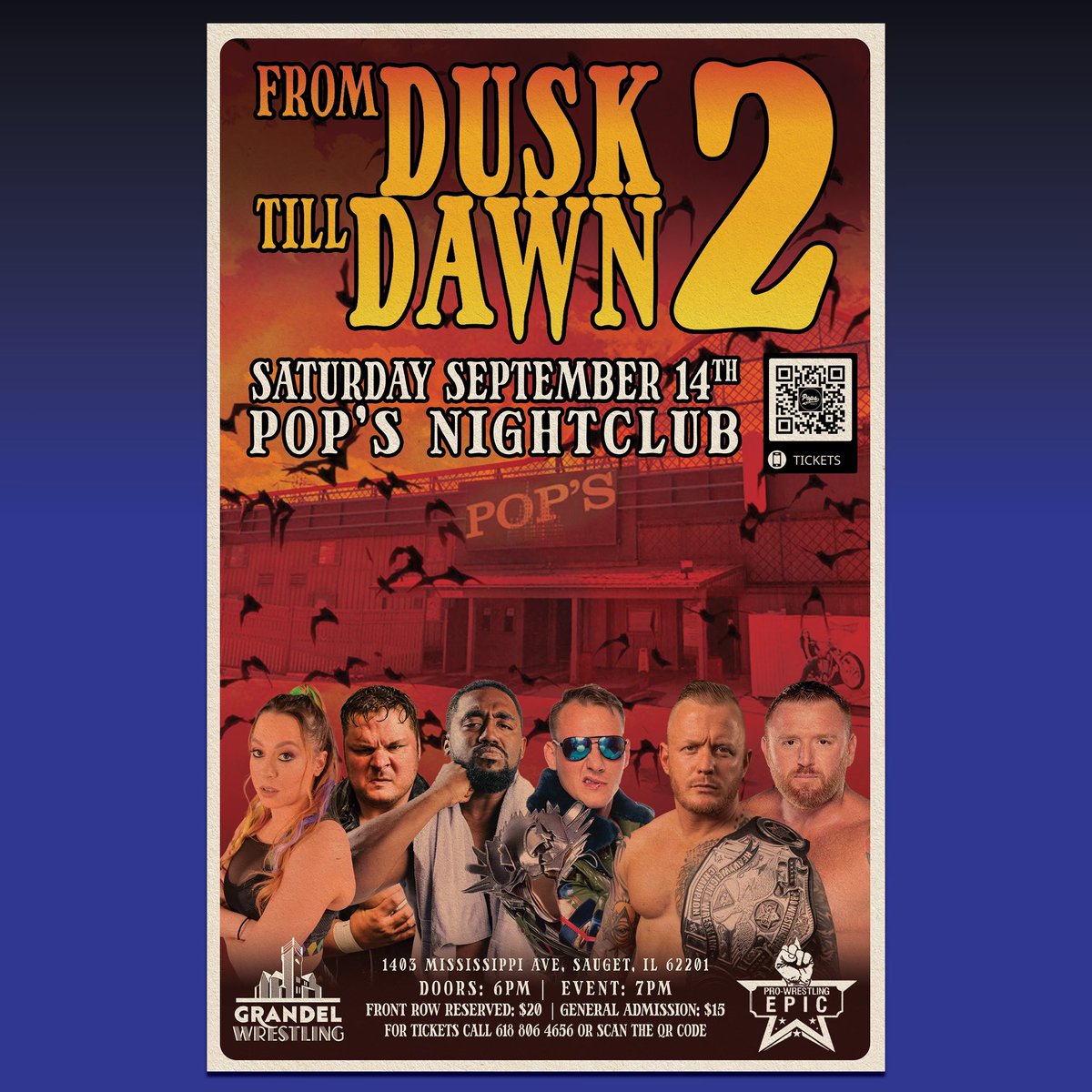 <a href="/PWEpic/">Pro Wrestling Epic</a> <a href="/grandelwrestle/">Grandel Wrestling</a> presents From Dusk till Dawn 2. Tickets available popsrocks.com/concerts/from-…