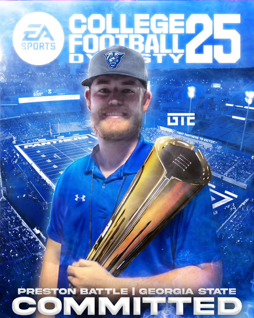 pbattle__'s tweet photo. 1000% committed to rebuilding Georgia State as my first dynasty team in EA CFB25! The Panthers showed the most love during the “recruiting” process and I’m easily bribed. Natty loading… ⚫️🔵 #LightItBlue #NewAtlanta #EACFB25 #battlecustoms @EASPORTSCollege https://t.co/pP0wc18ytA