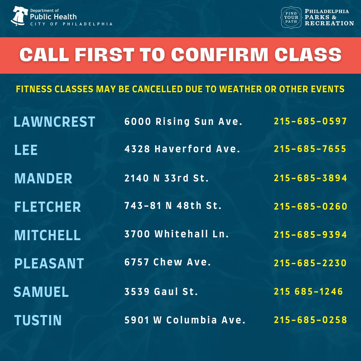 It’s hot but don’t let that slow you down to get in your workout. Checkout free fitness classes at select city Pools.
<a href="/PHLPublicHealth/">Philadelphia Public Health</a> @philaparkandrec <a href="/myphillypark/">Fairmount Park Conservancy</a>