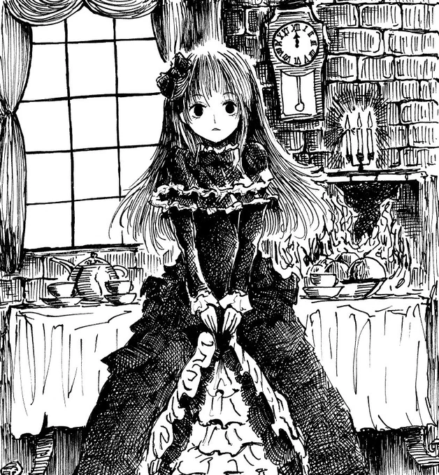 絵本の挿絵っぽく描いてみた屋敷わらしちゃん