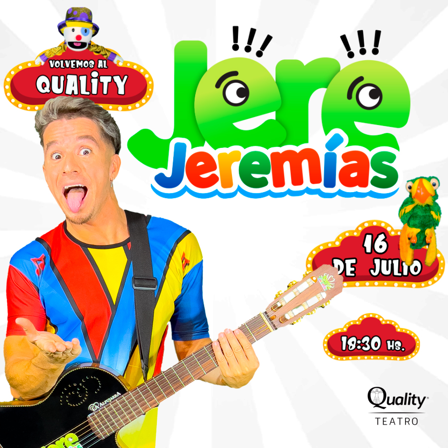 TicketekAr's tweet photo. 🤩@jerefijo presenta su nuevo espectaculo: 𝐉𝐞𝐫𝐞 𝐉𝐞𝐫𝐞𝐦𝐢𝐚𝐬 en @qualityespacio.
Una gran oportunidad para cantar y bailar en familia.

📍 Av. Cruz Roja N° 200, #Córdoba

🗓 16 de Julio

🎫 Comprá ya tus #Eickets en https://t.co/PEeDVQnNQd https://t.co/yxOjARpEbp