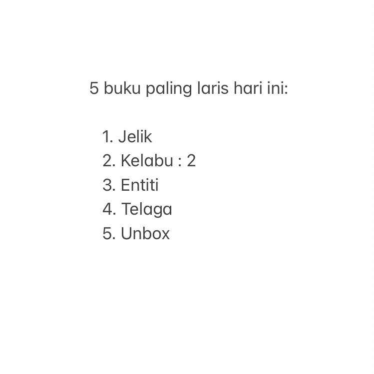 KedaiFixi's tweet image. Top 5 hari ini. Terima kasih! #3BukuFixiRM65 @IsmiFaIsmail @neddokhan @yo_sapit @1khairimohd @AriffAdlyyy