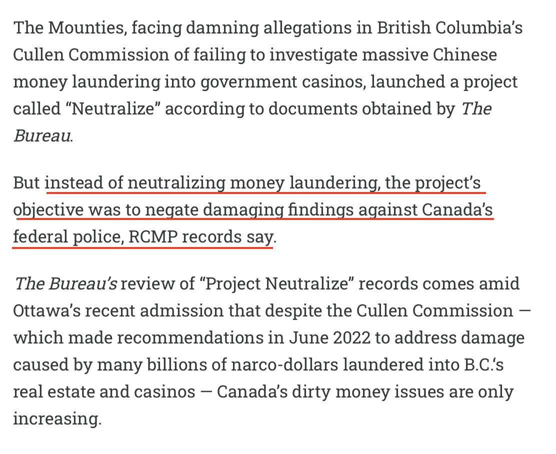 StephenPunwasi's tweet photo. 🇨🇦's anti-money laundering in a nutshell. 

The RCMP helped with the anti-money laundering inquiry to "neutralize" any evidence that shows it didn't do its job.

Why play defense for launderers instead of cracking down? No good answer.

@scoopercooper

https://t.co/NJjE4RKWz9 https://t.co/C4zIMkZOSM