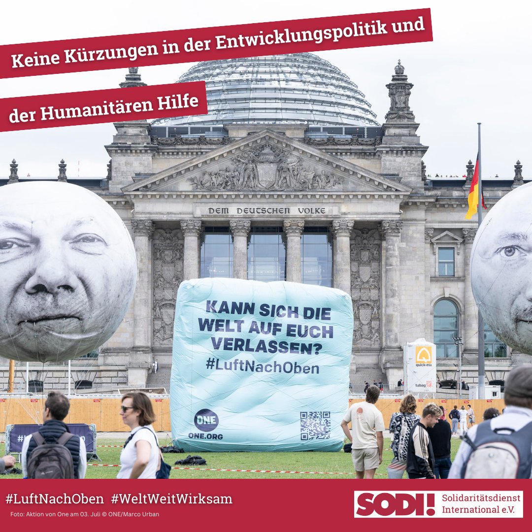 Diese Woche beschließt das Kabinett den #Haushaltsentwurf 2025. Wir schlagen Alarm wegen den geplanten Kürzungen in der Entwicklungspolitik und Humanitären Hilfe. Am Mittwoch setzen wir als
Zivilgesellschaft vor dem Kanzleramt ein starkes Zeichen. #LuftNachOben #WeltWeitWirksam