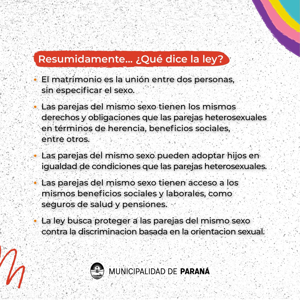 DHumanoParana's tweet photo. 14 años de la Ley de Matrimonio Igualitario 🏳️‍🌈

👉🏼 La Ley 26.618, sancionada en 2010, fue pionera en Latinoamérica y significó una gran conquista en términos de Derechos Humanos para las personas de la comunidad LGTBQ+. https://t.co/UEWEoqBA5m