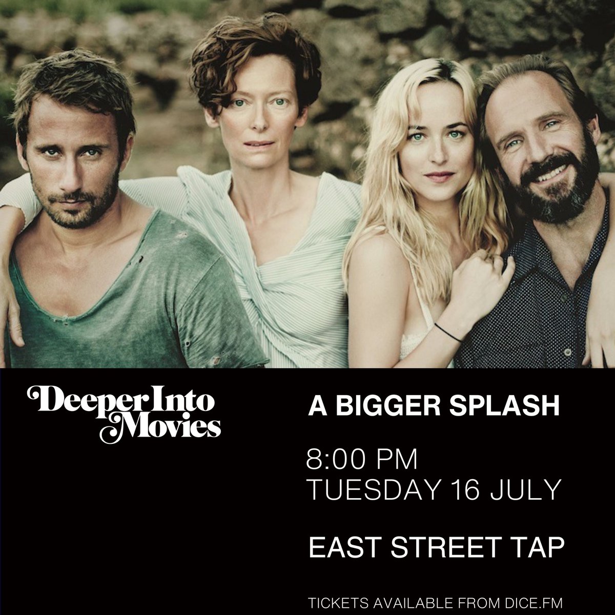 We're screening A Bigger Splash tomorrow at East Street Tap in Brighton! Don't miss out! dice.fm/event/v33w6l-a…
