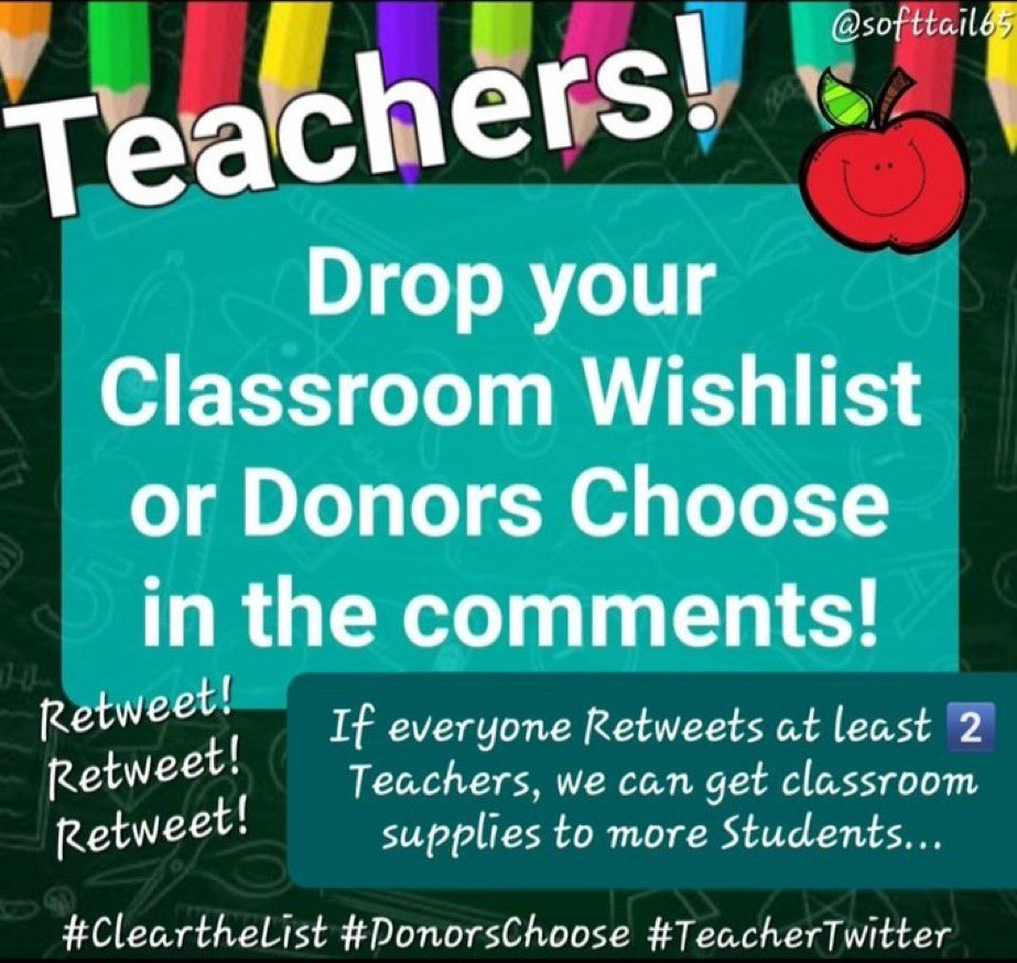It’s that time of year when I take a week to promote the wishlists of my Twitter teacher friends. If u follow me please consider selecting a teacher to support. #clearthelist2024 #clearthelist 
Teachers, drop ur links with a photo below. Pls no orange rectangles! Let’s go!