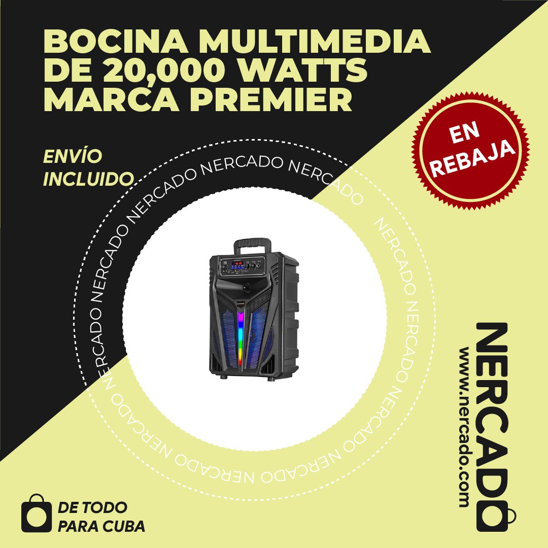 NercadoCuba's tweet photo. Tenemos la Bocina Multimedia de 20,000 Watts Marca Premier en rebaja hasta agotar existencias. ¡Haz que tu familia en Cuba disfrute de la mejor música con esta oferta exclusiva! 🎶✨ 
#Nercado #Cuba #SonidoPremium https://t.co/wPjVQSSmkp