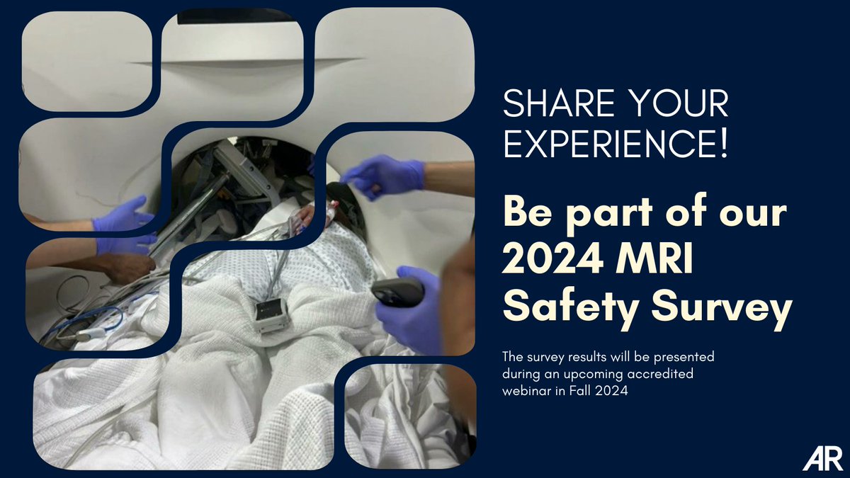 Applied Radiology invites you to participate in our 2024 MRI Safety Survey.  Your experience and expertise in MR imaging provides insight into the current level of knowledge of MRI Safety, its guidelines, and practice implementation. 

🔗 bit.ly/3W25XyC

#MRISafety
