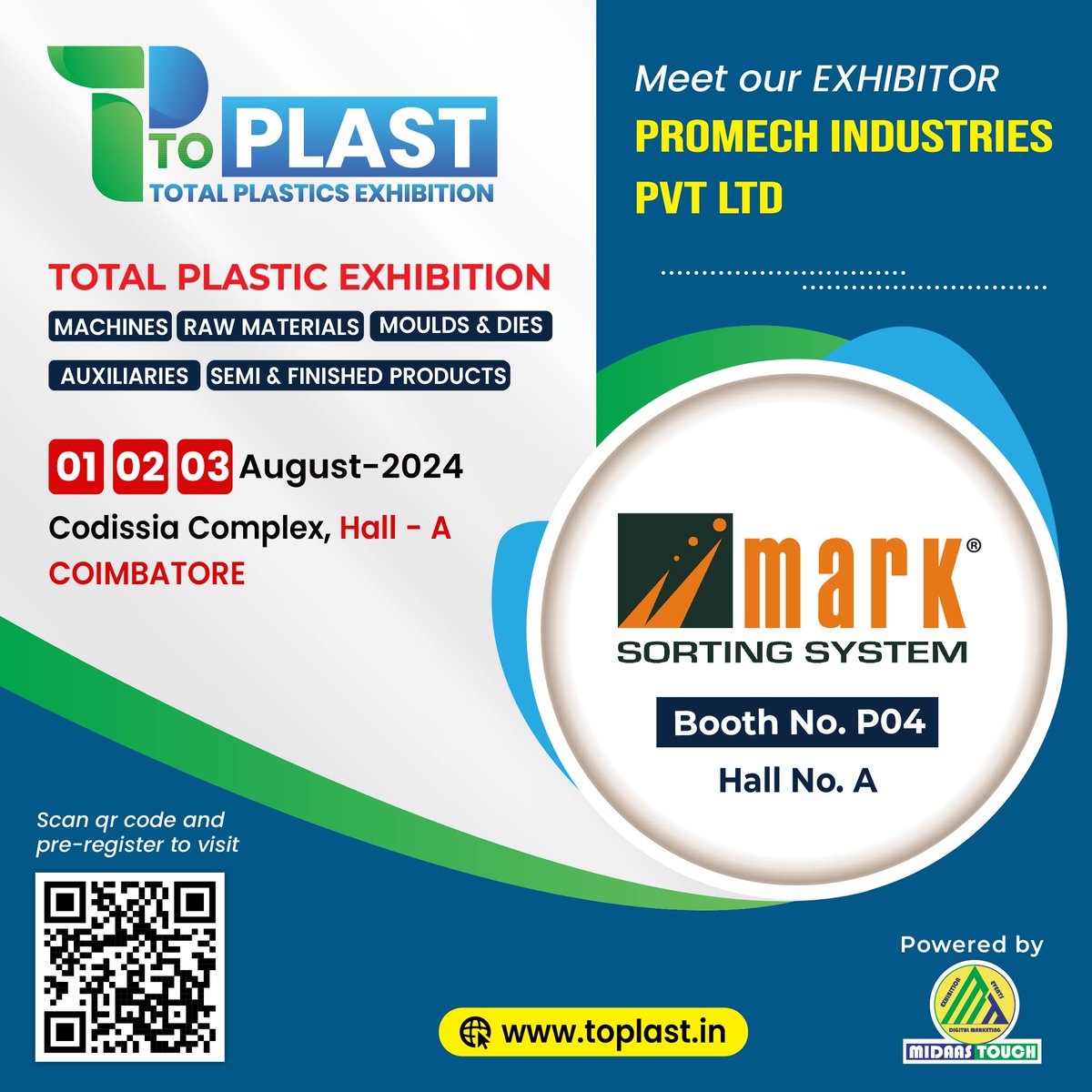 ToplastExpo's tweet photo. 📢Join us @ #TOPLAST - #TotalPlasticsExhibition
1-3 Aug 2024, #Codissia, #Coimbatore!
Discover the latest in #PlasticTechnology, #rawmaterials, moulds, dies, auxiliaries & more
Visit us at Stall No. P4, Hall-A @ PROMECH INDUSTRIES PVT LTD
Pre-Register: https://t.co/zxVzI6cy06 https://t.co/QuXa7Lf6lk