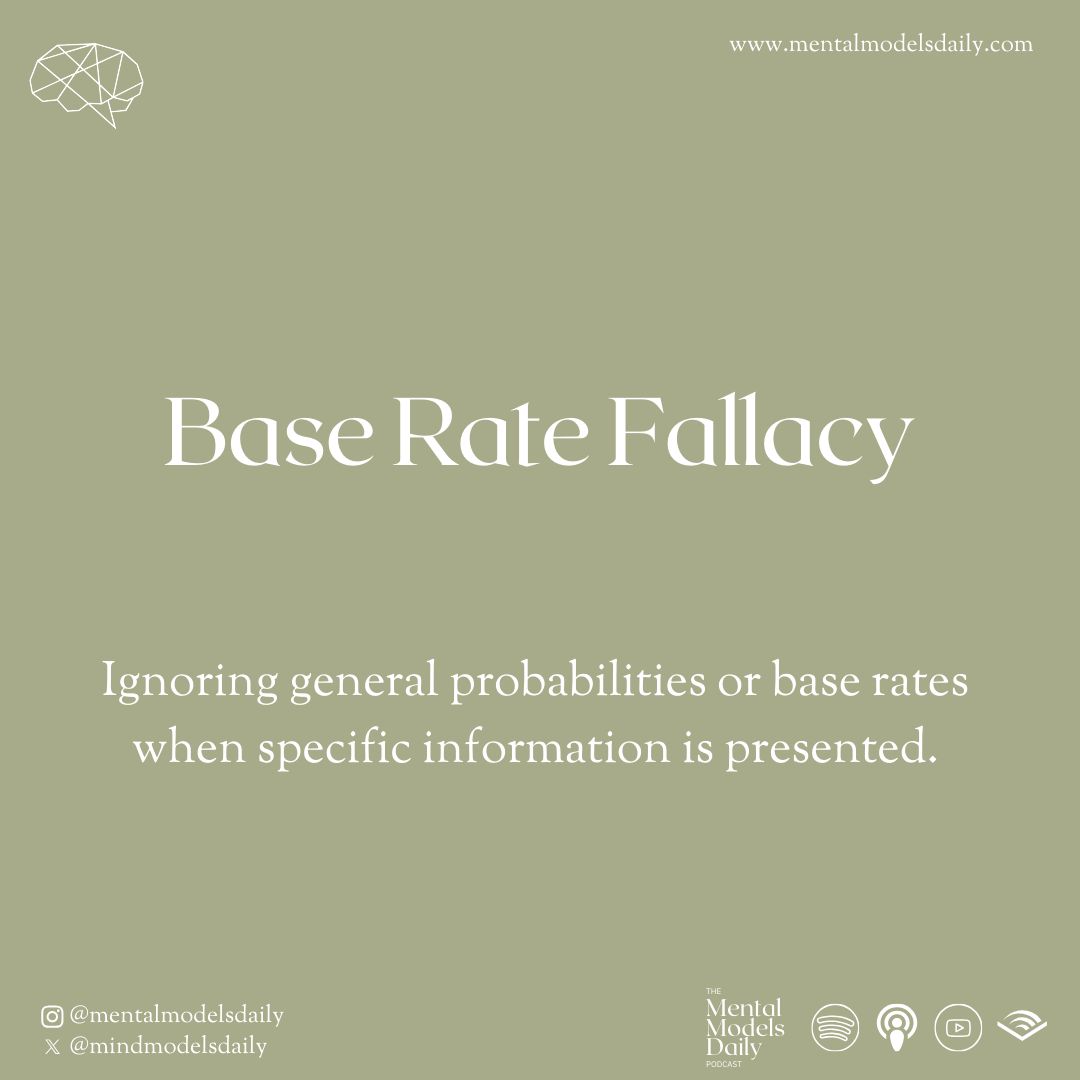 mindmodelsdaily's tweet image. Avoid the &apos;Base Rate Fallacy&apos;—don&apos;t overlook general statistical information in favor of specific anecdotes. 🧠📊 #BaseRateFallacy #MentalModels #CriticalThinking #Statistics #LogicalFallacies #DecisionMaking