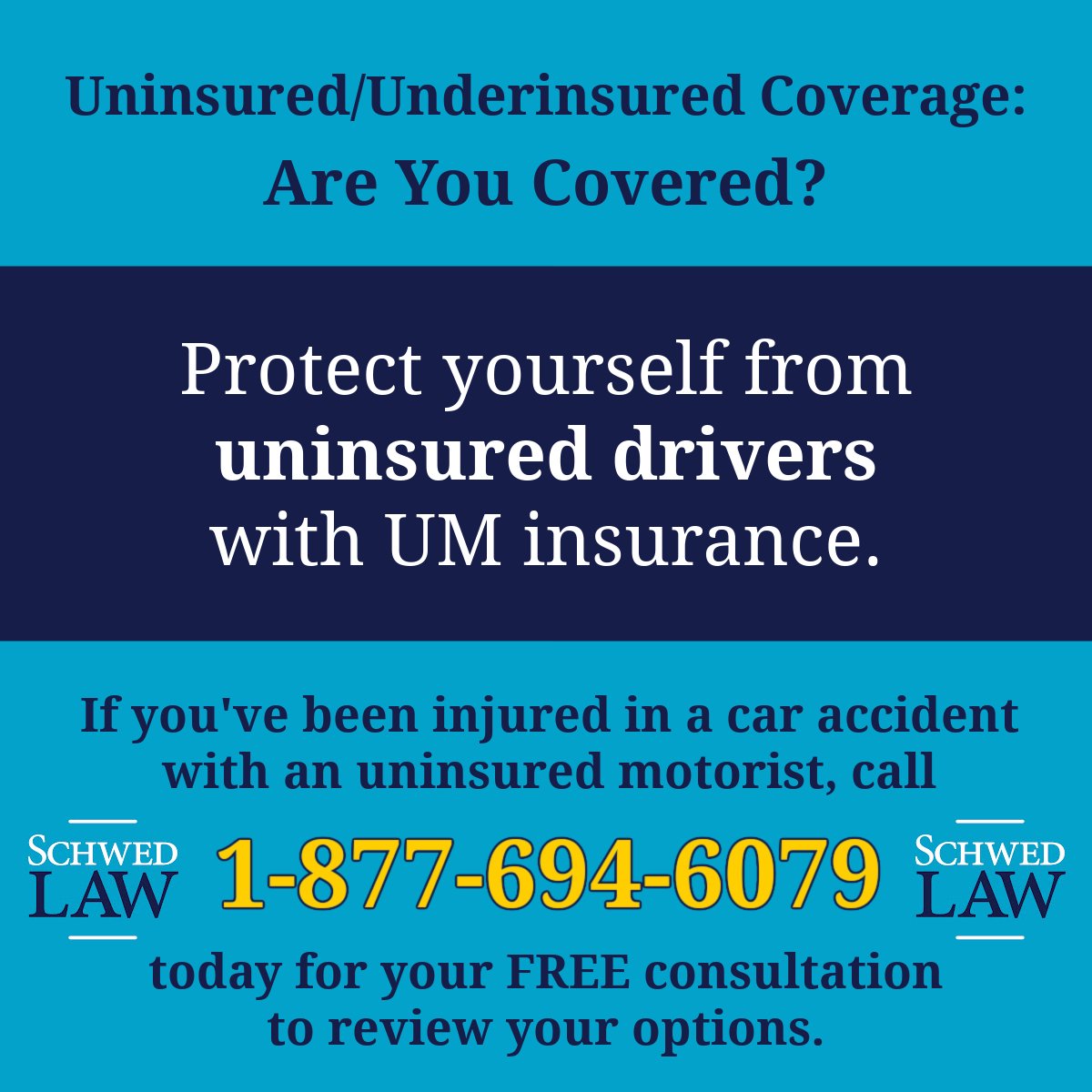 schwedlawfirm's tweet image. Is your uninsured/underinsured coverage up to date? 🚗📄 It's not required in Florida but can be crucial. Make sure you're prepared for any accident. Call us for a FREE consultation and review of your options! 
#SchwedLawFirm #UMCoverage