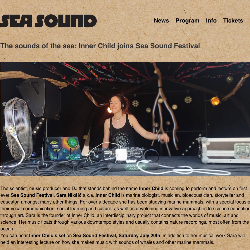 🔊 Bringing my sea sounds to <a href="/SeaSoundCroatia/">Sea Sound</a> 🔊
I'm gonna be playing &amp; giving a lecture on Saturday July 20th 🎶🐳
Can't wait to share my music &amp; stories with everyone joining us by the seaside! 🌊💙🌊
#InnerChild #Music #Sea #Sound #SeaSound #Festival #SoundSystem #Whale #Song
