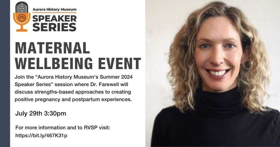 Join the “Aurora History Museum's Summer 2024 Speaker Series” on July 29thwhere Dr. Farewell will discuss Maternal Mental Health and #Wellbeing.
#RMPRC
For more information and to RVSP visit: bit.ly/467K31p