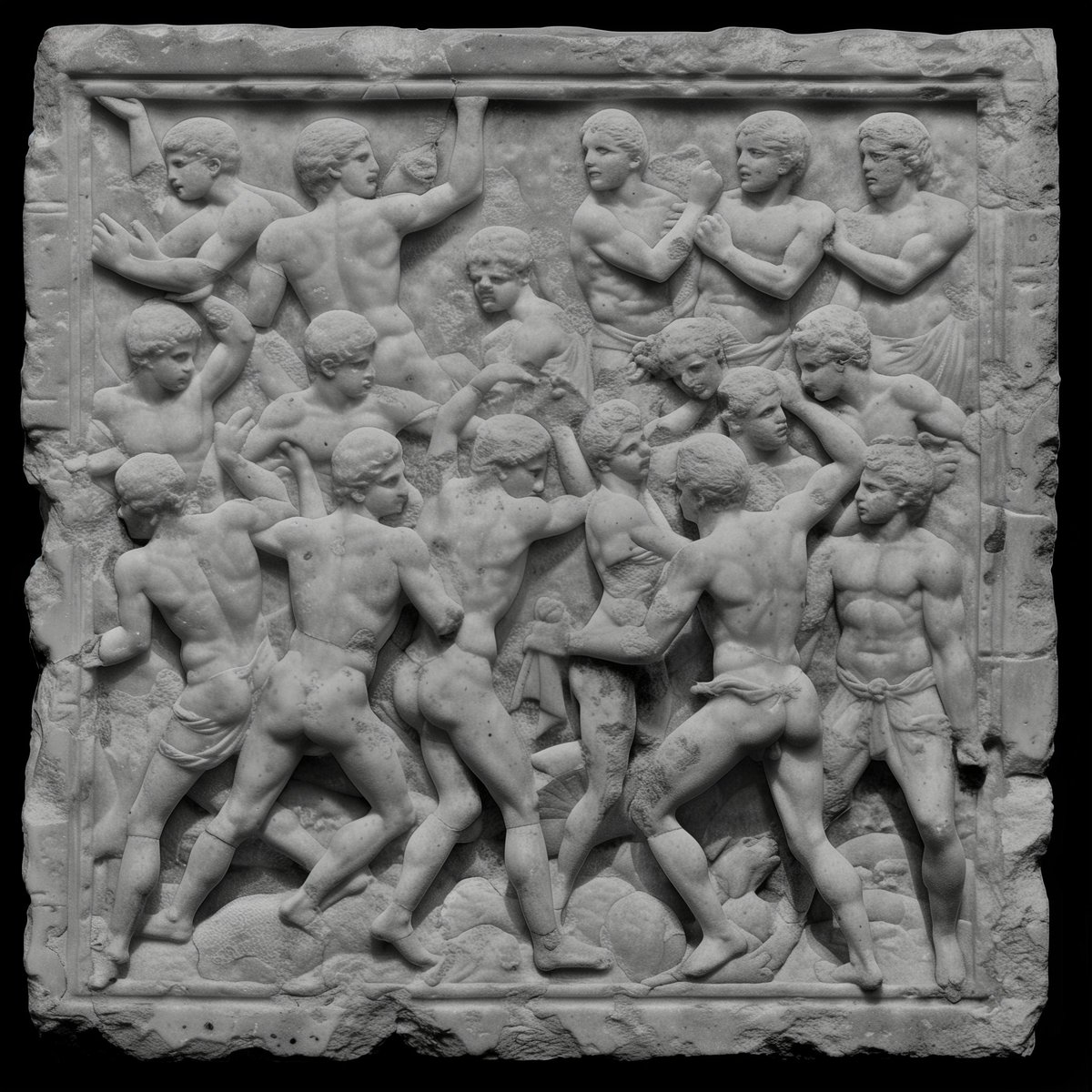 [daily prompt n°28]

AcV, spot magnification, microphotography of an ancient relief showing people playing with the sun and clouds, micro photography, a large group is depicted in a square formation on both sides of the screen, with each figure surrounded by figures holding
