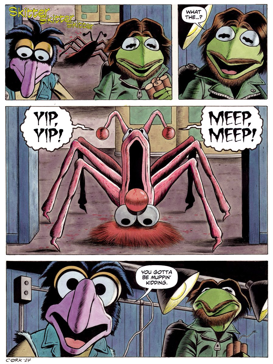 New commission: a Muppet version of John Carpenter's THE THING featuring Kermit, Gonzo, Beaker, and a Yip-Yip! Mixed media on 9 X 12" watercolor paper. #MuppetMonday