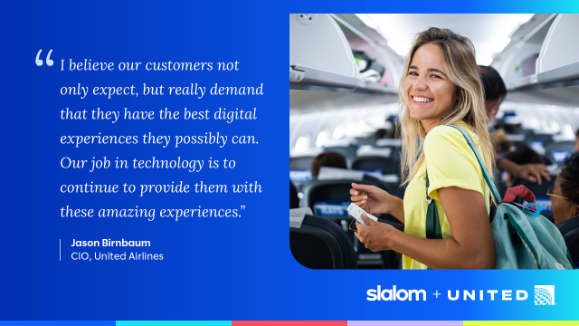 BwinerSlalom's tweet photo. Slalom recently partnered with United Airlines to take generative AI to the skies. Learn how we empowered employees and elevated traveler experience with an AWS-based GenAI platform and two customer-centric solutions. #slalomproud https://t.co/npxD94OwQb https://t.co/vPSThr4PU0