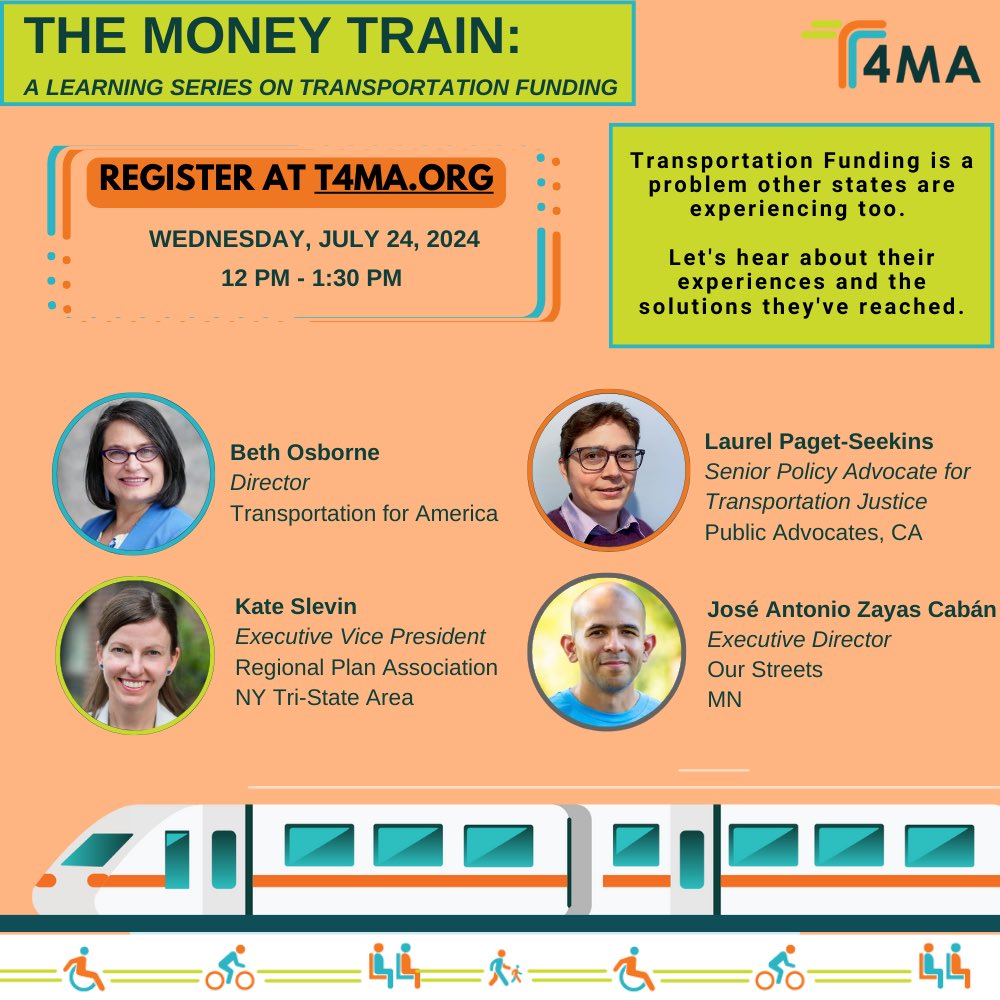 T4MASS's tweet photo. ‼️🚨 Join our Money Train series on July 24 at noon (via Zoom) to explore innovative state transportation funding. RSVP:
https://t.co/jjWE5KpbxP
#TransportationFunding #TransitInnovation #MoneyTrainSeries #MoneyTrain #themoneytrain #T4MA https://t.co/hx4ZCiHD9f