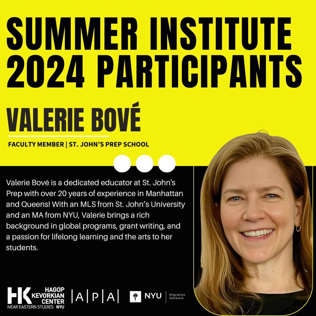 nyukevo's tweet photo. Meet Valerie Bové (@BiblioTechCare) from St. John’s Prep School (@StJohnsPrepNY) —one of our stellar participants for the 2024 Summer Institute! We’re thrilled to host, learn, and think with you. https://t.co/RlAbO9CDk2