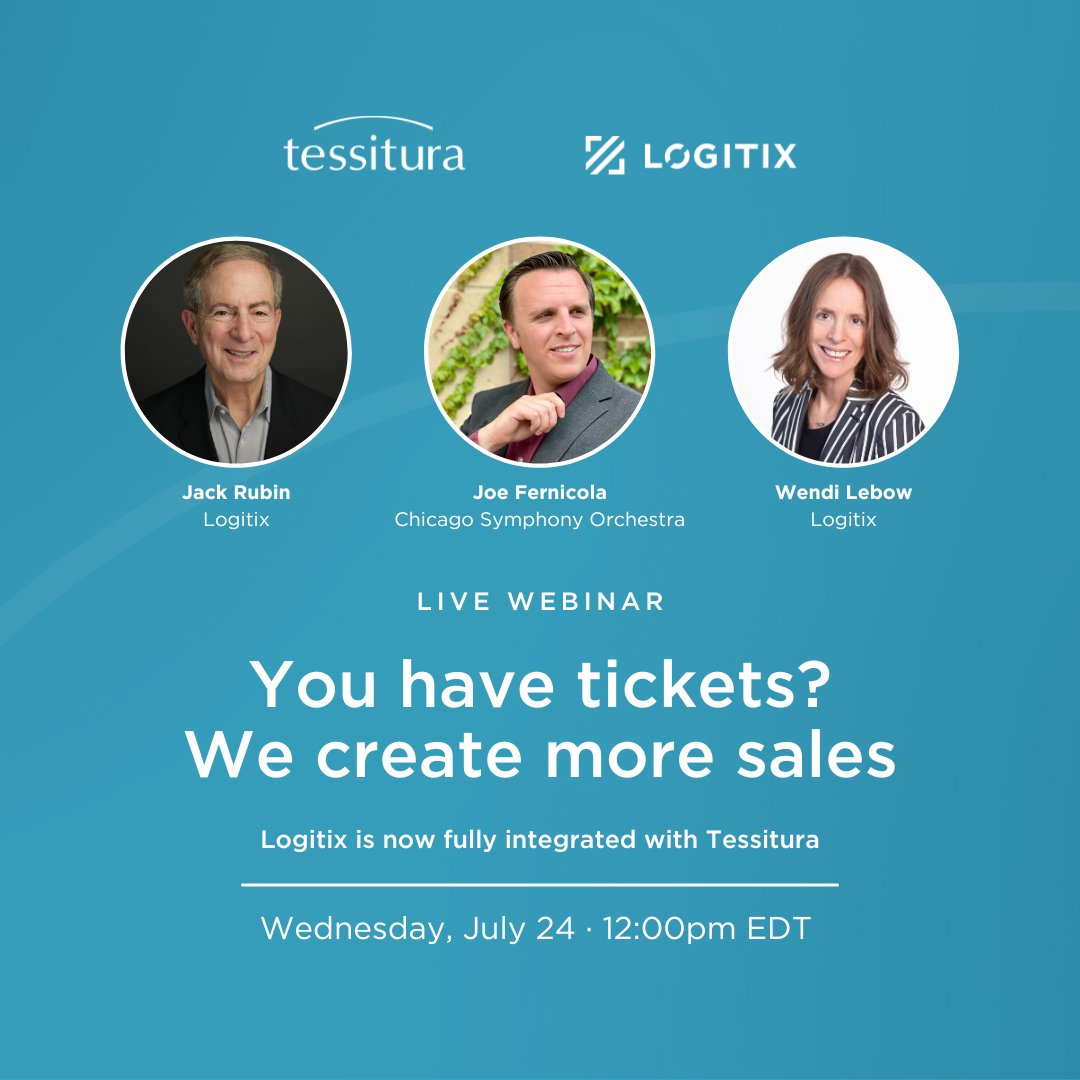 Have you heard? <a href="/LogitixInsights/">Logitix</a> is now fully integrated with Tessitura! 🎉

Learn all about this new revenue-generating integration in our upcoming webinar “You have tickets? We create more sales".

🕖 Wednesday, July 24, 12:00pm EDT
🔗 Register here: bit.ly/4cKSmmj