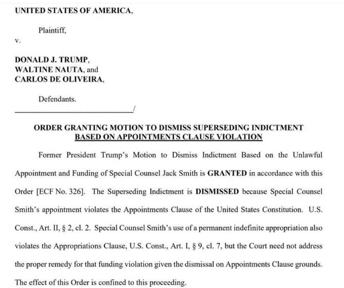 DC_Draino's tweet photo. 🚨Judge Cannon just DISMISSED the confidential documents case against Trump saying Jack Smith’s appointment was unconstitutional

The Deep State is CRUMBLING https://t.co/QRzHW1yEyV
