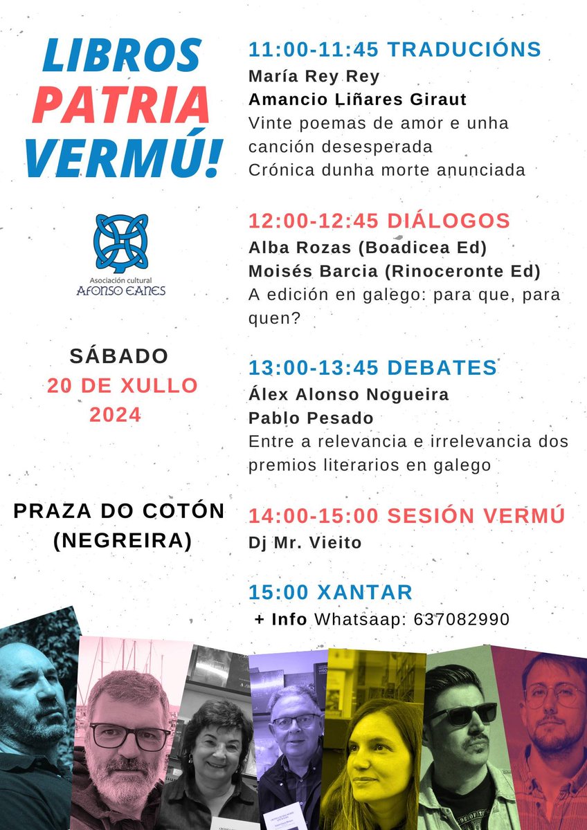 O'Bruno Esperante (@brunoniev) on Twitter photo Esta semana celebramos a III Edición de Libros, patria e vermú 2024. Varias caras coñecidas <a href="/PabloPe/">Pablo Pesado</a> <a href="/alonso/">Para Fernando Alonso</a> <a href="/moises_barcia/">Moisés Barcia</a> <a href="/RinoceronteEd/">Rinoceronte Editora</a> <a href="/BoadiceaEditora/">Boadicea Editora</a> @AlexANogueira <a href="/NegreiraC/">Concello de Negreira</a> <a href="/DiegoVieito/">Mr. Vieito</a> Esta semana celebramos a III Edición de Libros, patria e vermú 2024. Varias caras coñecidas <a href="/PabloPe/">Pablo Pesado</a> <a href="/alonso/">Para Fernando Alonso</a> <a href="/moises_barcia/">Moisés Barcia</a> <a href="/RinoceronteEd/">Rinoceronte Editora</a> <a href="/BoadiceaEditora/">Boadicea Editora</a> @AlexANogueira <a href="/NegreiraC/">Concello de Negreira</a> <a href="/DiegoVieito/">Mr. Vieito</a>