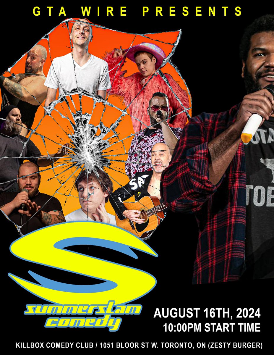 SummerSlam Comedy

facebook.com/share/5DqoiEiV…

This features hilarious comedians &amp; also professional wrestlers from the Southern Ontario Area

🎫 : $20
⏰ : 10 PM

Ticket link later this week

Killbox Comedy Club
( Zesty Burger)
1051 Bloor St W, 
Toronto, ON

Poster <a href="/m4tthewgrant/">🎁</a>