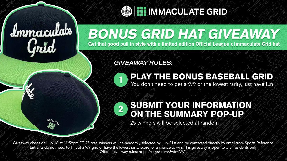 immaculategrid's tweet photo. 🚨 GIVEAWAY! 🚨

We’ve collaborated with @officialeague on an Immaculate Grid hat, and we’re giving it away to 25 lucky winners!

Just play this week's bonus grid—no need to get 9/9 or lowest rarity—and submit your info to enter.

Try it now: https://t.co/n5OKuytHMf https://t.co/Q8bYdp9Hyt