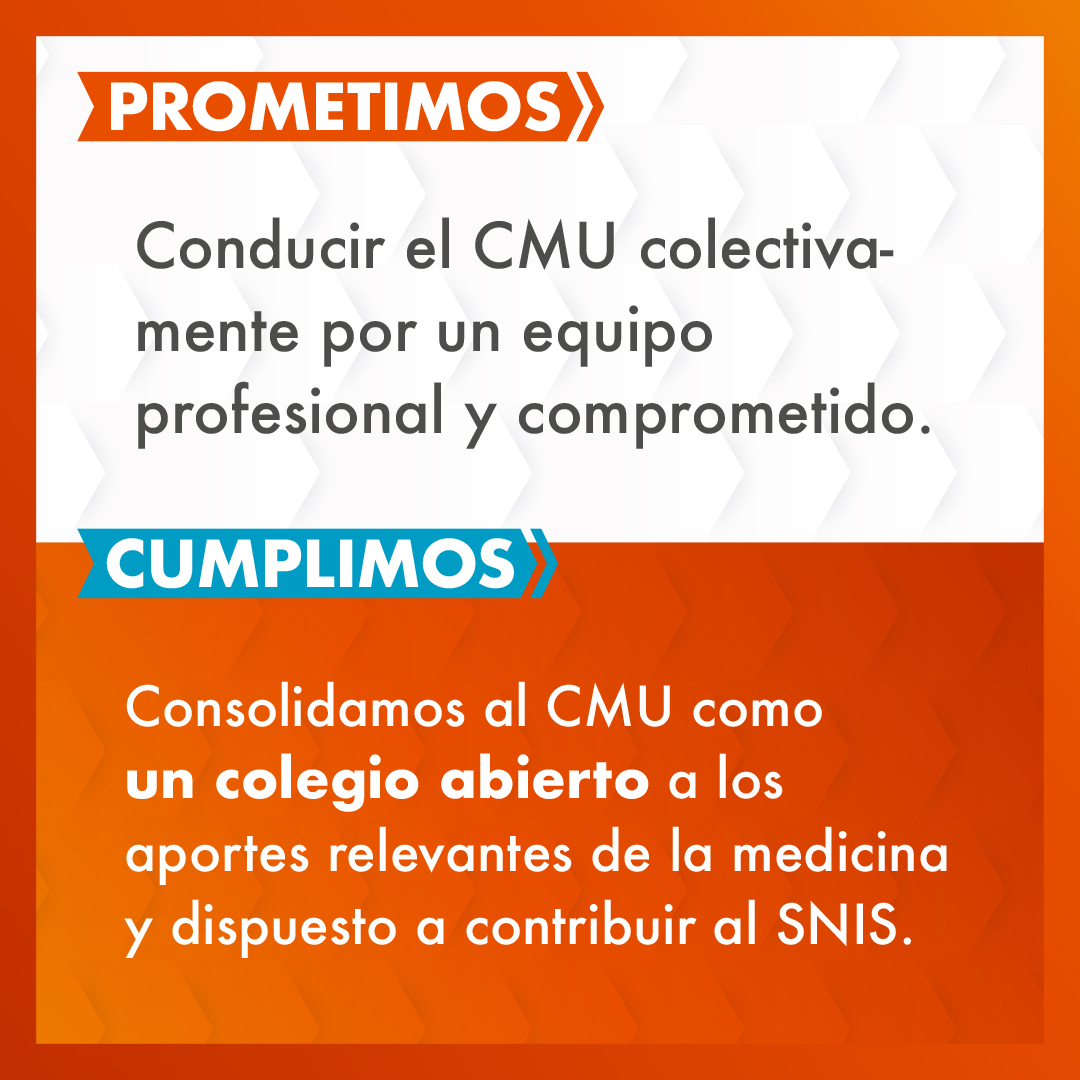 Lista7_CMU's tweet photo. Prometimos y cumplimos. Planteamos que íbamos a conducir el Colegio con un equipo profesional y comprometido y lo hicimos, consolidando al CMU como una institución dispuesta a contribuir al Sistema Nacional Integrado de Salud. https://t.co/ftfMzYPNsK