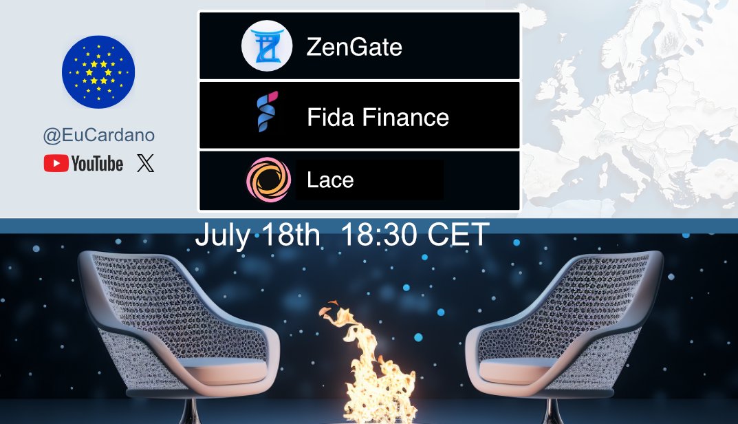 EuCardano's tweet image. 1/n #SaveTheDate &amp;amp; #RT!
🔥The next EU Fireside Chat is on July 18th, 18:30 CET

Learn more about #RealWorldAssetTokenization, #BlockchainInsurance and @InputOutputHK&apos;s bleeding edge wallet!

❤️ Meet the leading voices of

@ZengateGlobal
@lace_io
@fida_finance

🌱…